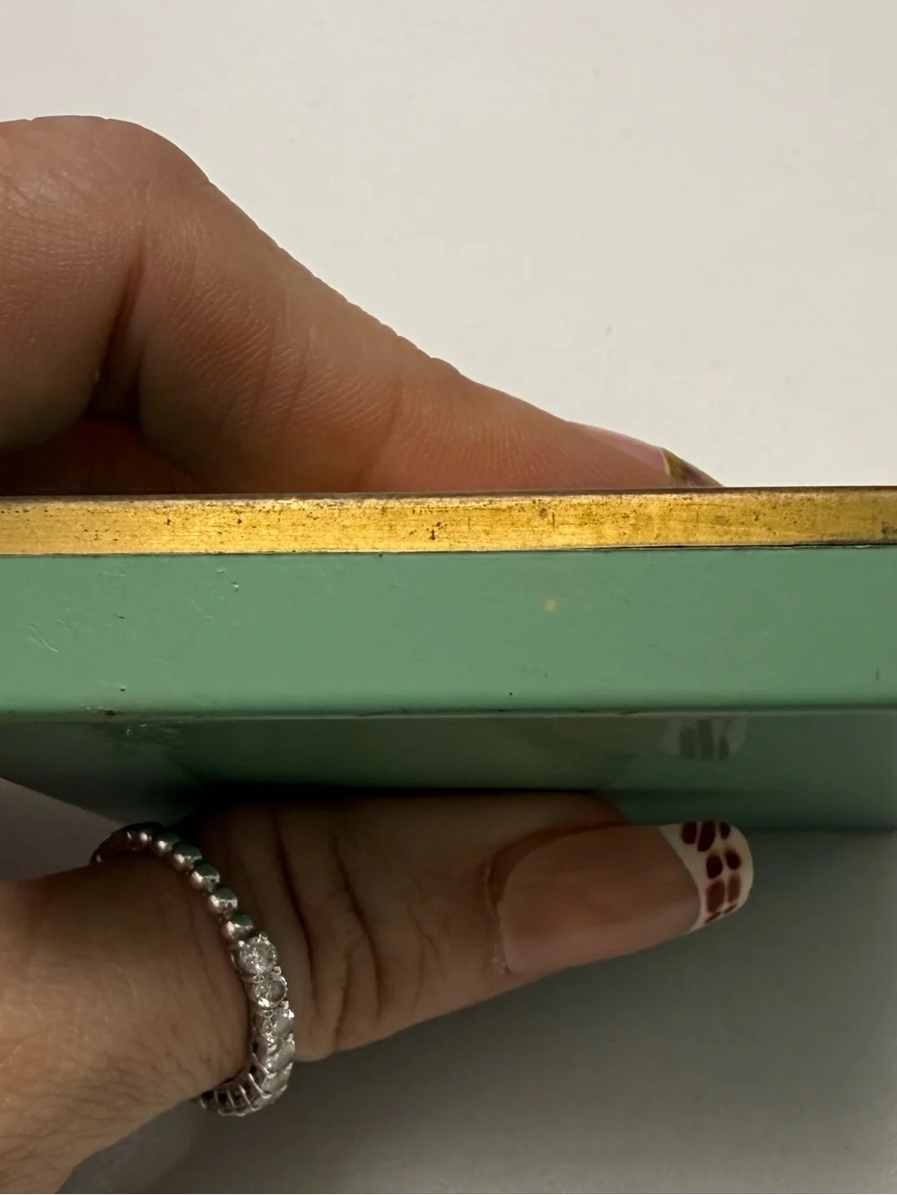 RARE 1940 Vintage Mint Green Enamel WWII Patriotic Makeup Compact Rhinestone